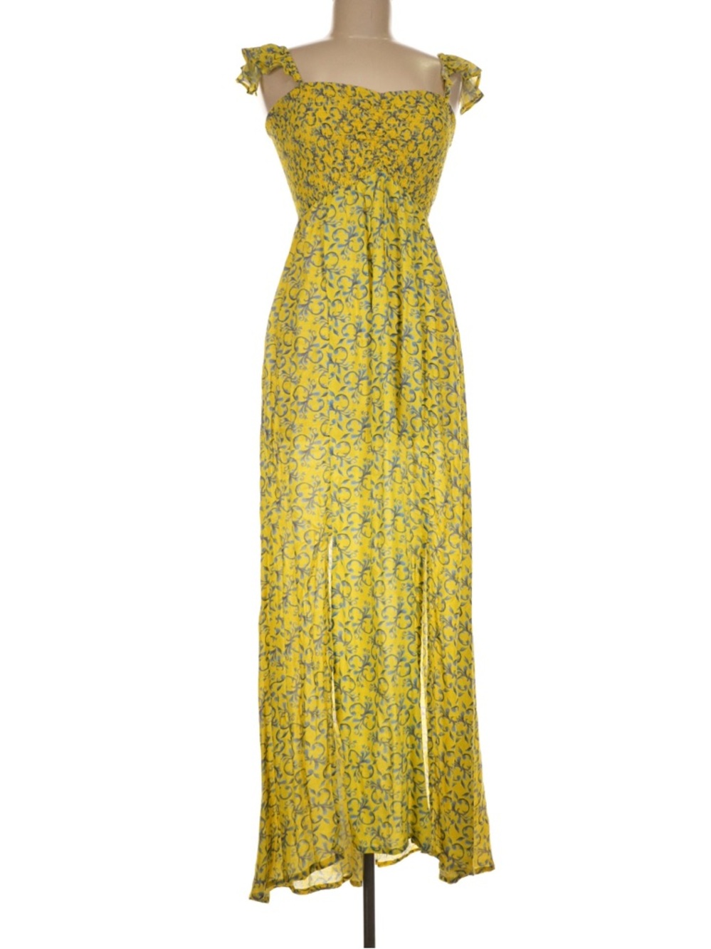 Tiare Hawaii NWT womans yellow and blue maxi dress size M